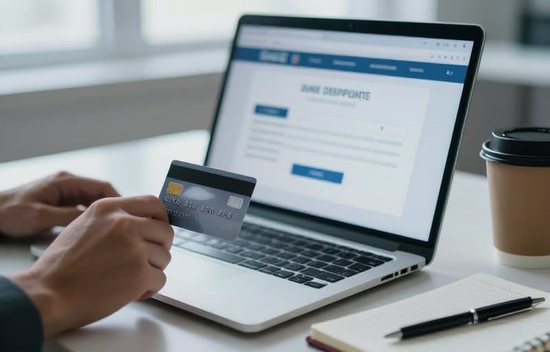 A hand holding a credit card beside a laptop showing a bank dispute, illustrating what alternative billing refunds and chargebacks cost a developer