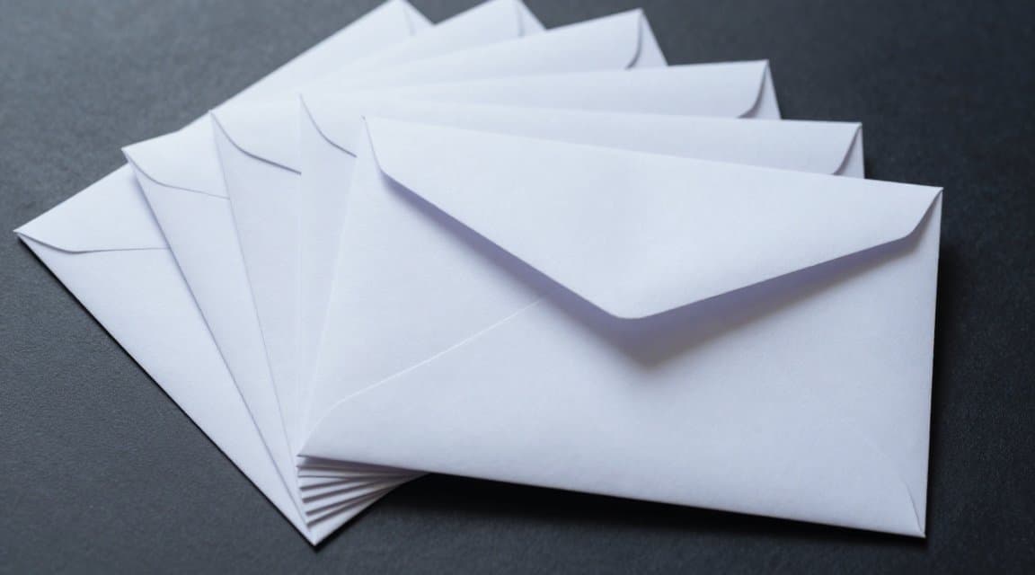 Many identical paper envelopes stacked on a dark desk with one pulled aside, standing in for duplicate refund notifications arriving at your server