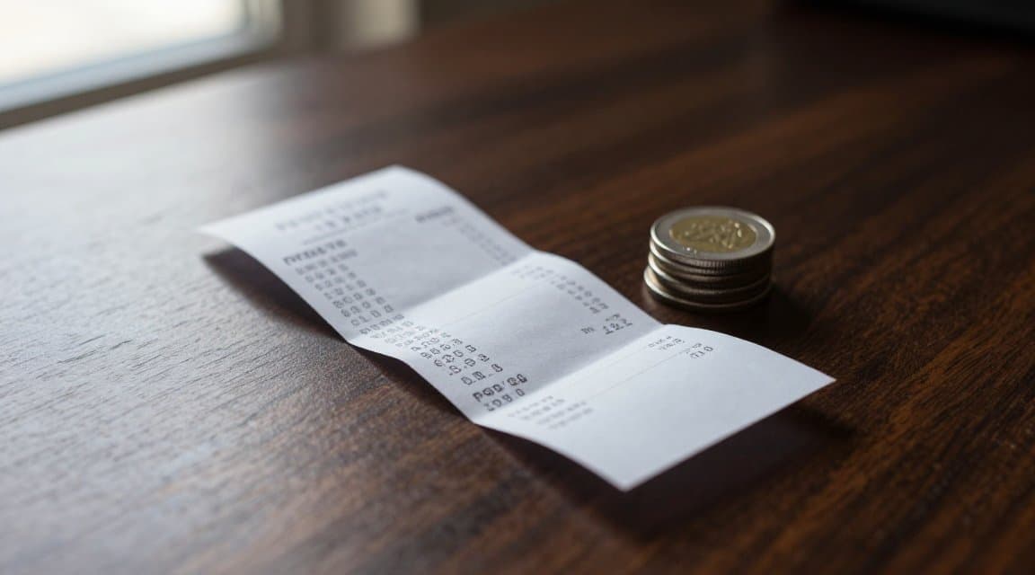 A paper receipt torn in half beside a small stack of coins, illustrating a partial refund on Google Play