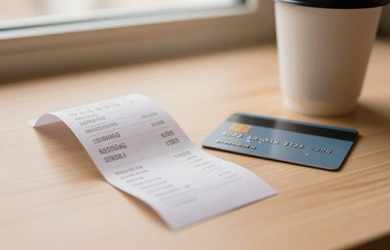 A single paper receipt set down beside a credit card, standing in for a self-issued Google Play refund