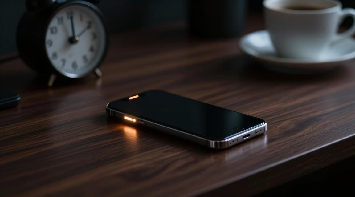 A smartphone glowing on a dark developer desk beside a mechanical clock, illustrating StoreKit 2 refund detection surfacing inside an app