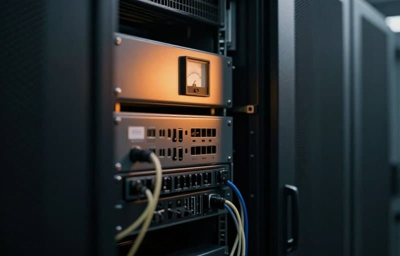A single server rack glowing under warm light in a dim data center, illustrating the compute, storage, and API costs a developer keeps paying after a refund reverses the sale